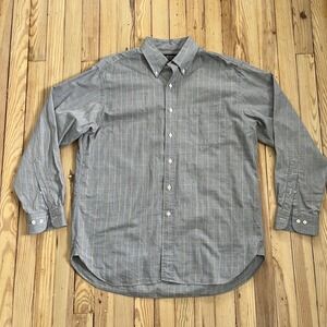 Brooks Brothers Country Club Button Down Mens L Grey Plaid Long Sleeve Shirt